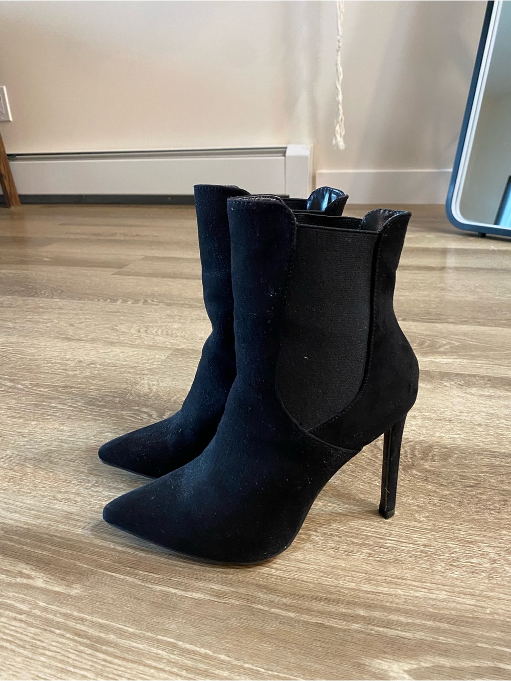 Fashion Nova Black Suede Pointed Stiletto Ankle Boots